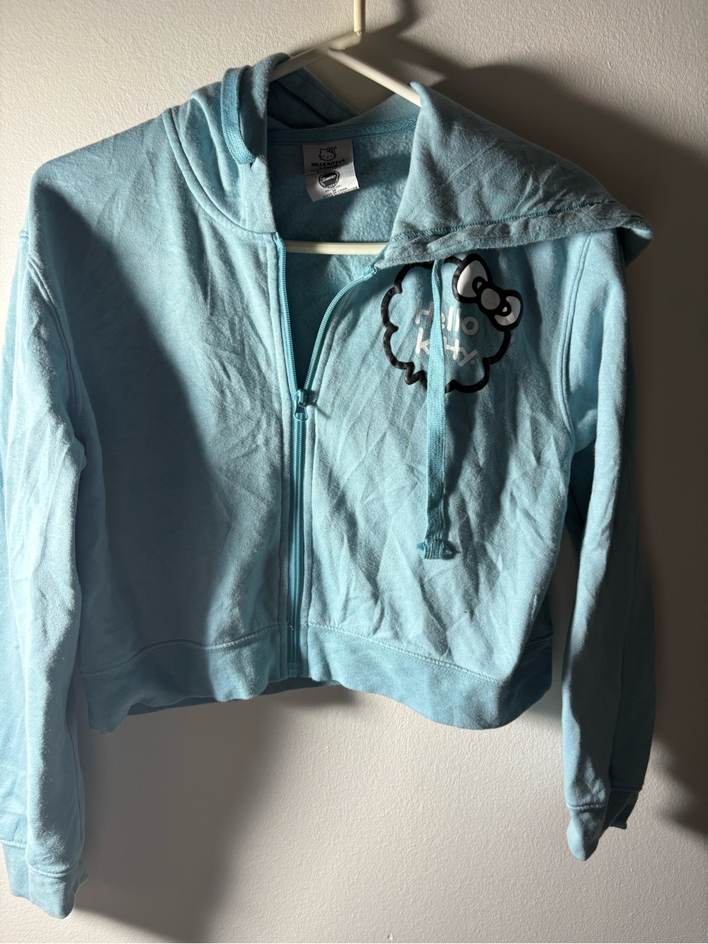 Hello Kitty Sanrio Medium Light Blue Cropped Full Zip Hoodie